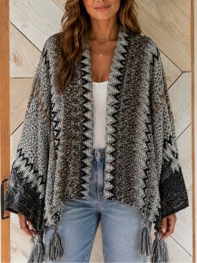 Boho Southwestern Tassel Ruana Wrap